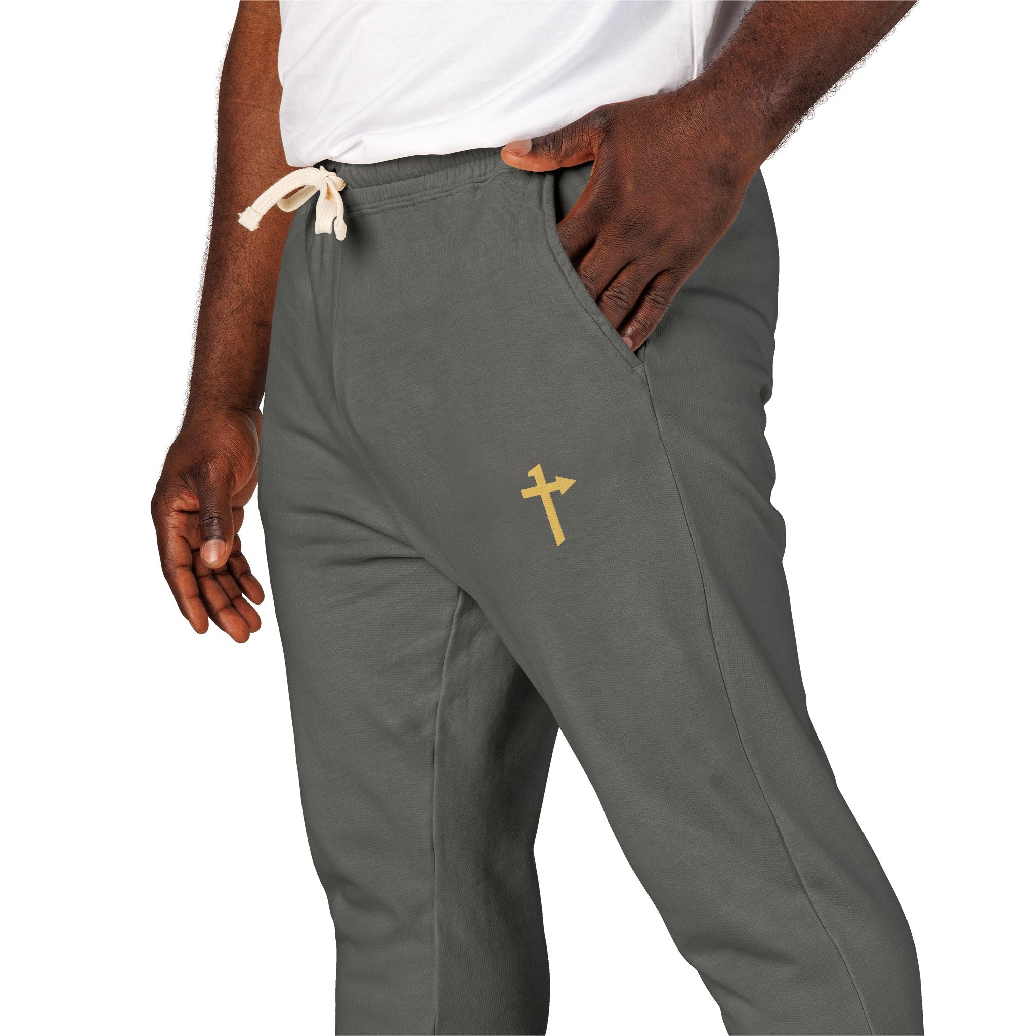 Cotton Heritage Fleece - Embroidered Sweatpants - One Way Cross